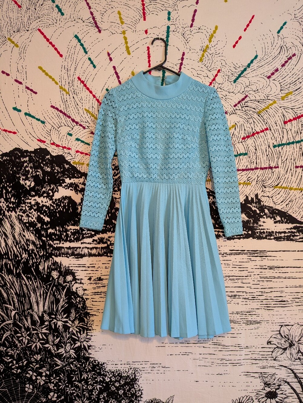 Vintage 70s Crochet Fairycore Party Swing dress